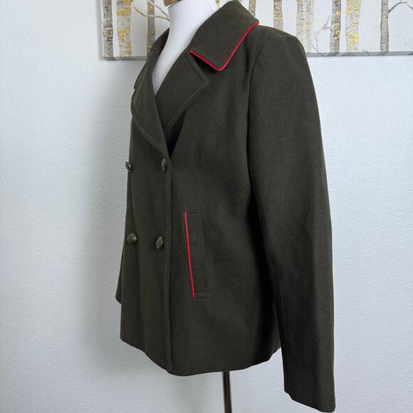 NWOT Express Military Double Breasted Pea Coat Jacket Olive Green Red Large - Picture 3 of 8